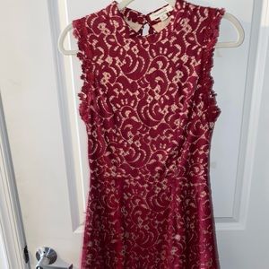 Dark red/wine open back lace dress